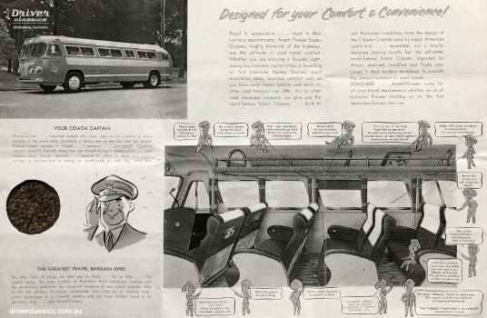 Ansair Flxible Clipper - for 'comfort and convenience' Ansair Flxible Clipper - for 'comfort and convenience' brochure 1950s. Illustration showing interior features.
