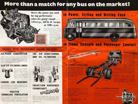 1954 Brochure for GM-H's Bedford SB 'flat screen' 1954 Brochure for GM-H's Bedford SB 'flat screen' bus, inside spread.