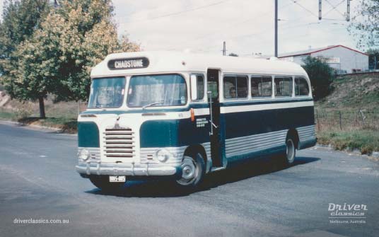 Driver Brothers #5 1961 Bedford SB3 ‘wrap around’ in the new colours, Glen Iris Station turning area, Glen Iris VIC, circa late 1960s Driver Brothers #5, 1961 Bedford SB3 ‘wrap around’ windscreen, in the new colours, Glen Iris Station turning area, photo taken late 1960s.