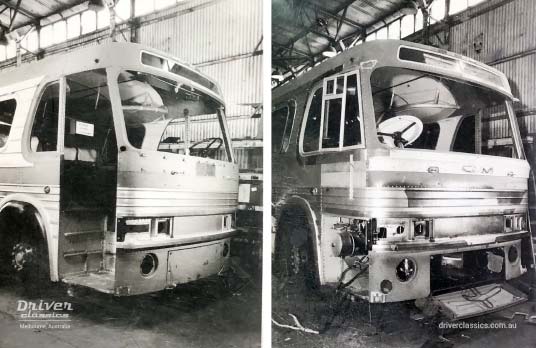 Early 1960s GM PD 4106 conversion to right hand drive (RHD) by Ansair in Melbourne, VIC Australia. Left side picture shows a PD 4106 in LHD with right side door and the right side picture shows the new RHD configuration General Motors PD 4106 bus, conversion to right hand drive (RHD) by Ansair in Melbourne, VIC Australia, early 1960s