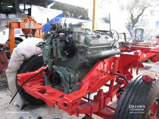 1977 Kenworth W925 engine installation during restoration 1977 Kenworth W925 engine installation during restoration