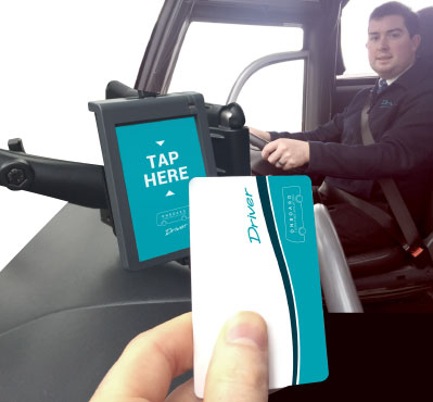 Tapping card on Driver Onboard ticketing system tablet