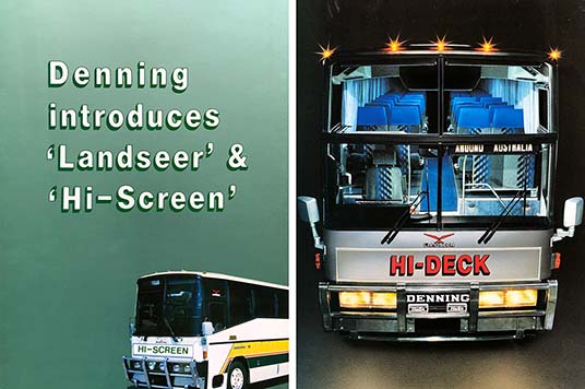 Left: Denning Hi-Screen brochure cover. Right: Denning Hi-Deck brochure cover Denning Hi-Screen bus brochure cover and Denning Hi-Deck bus brochure cover